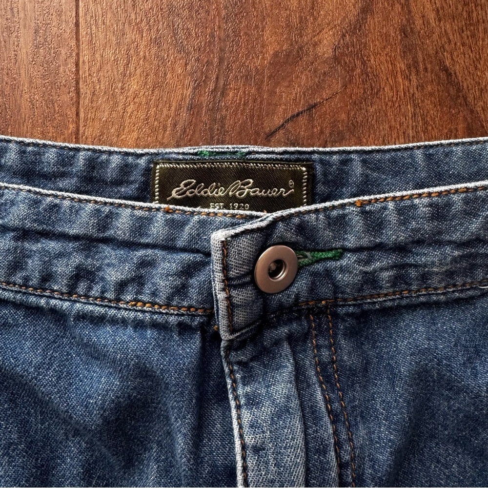 Vintage Eddie Bauer Denim Skirt Pleated Panel Cotton Jean Skirt Y2K Casual - Picture 6 of 8